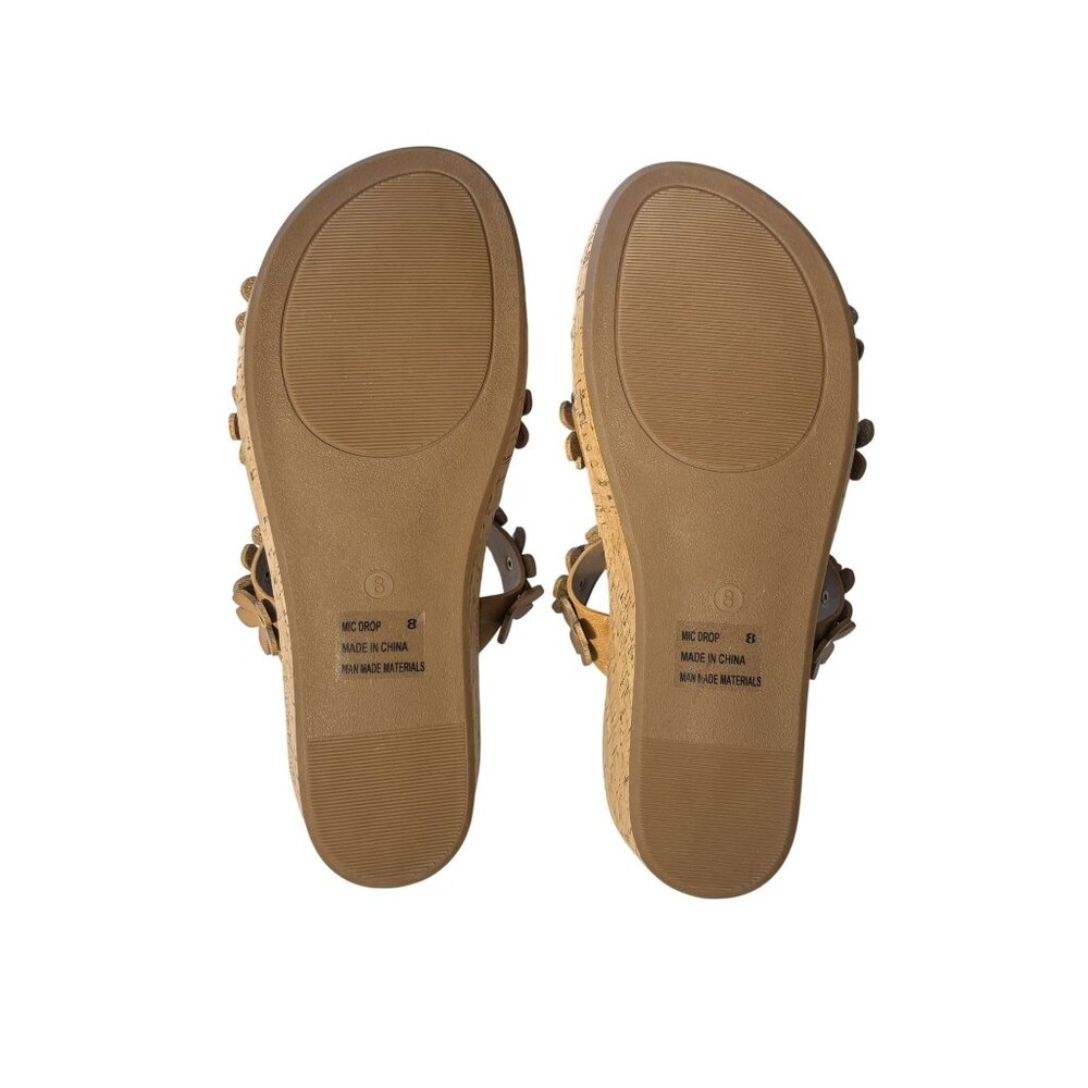 Corkys Floral Wedge Sandals Size 8 Cognac Slip-On Summer Shoes - Picture 4 of 8